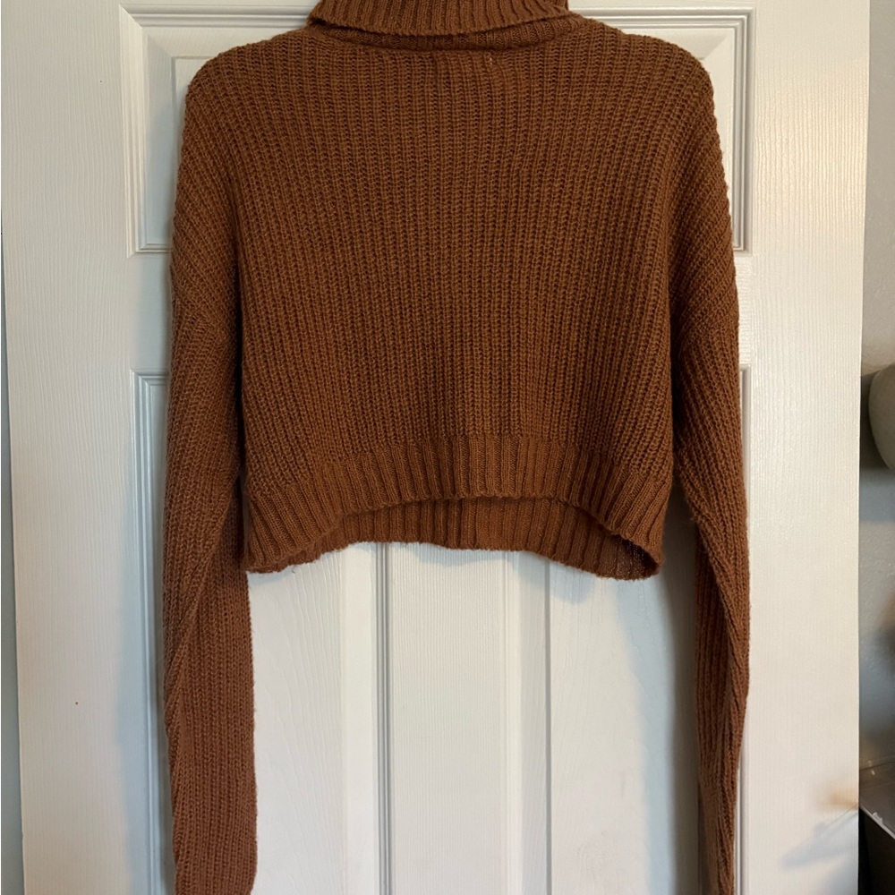 Tilly's Brown Cowl Neck Sweater with Chunky Knit and Cropped Fit
